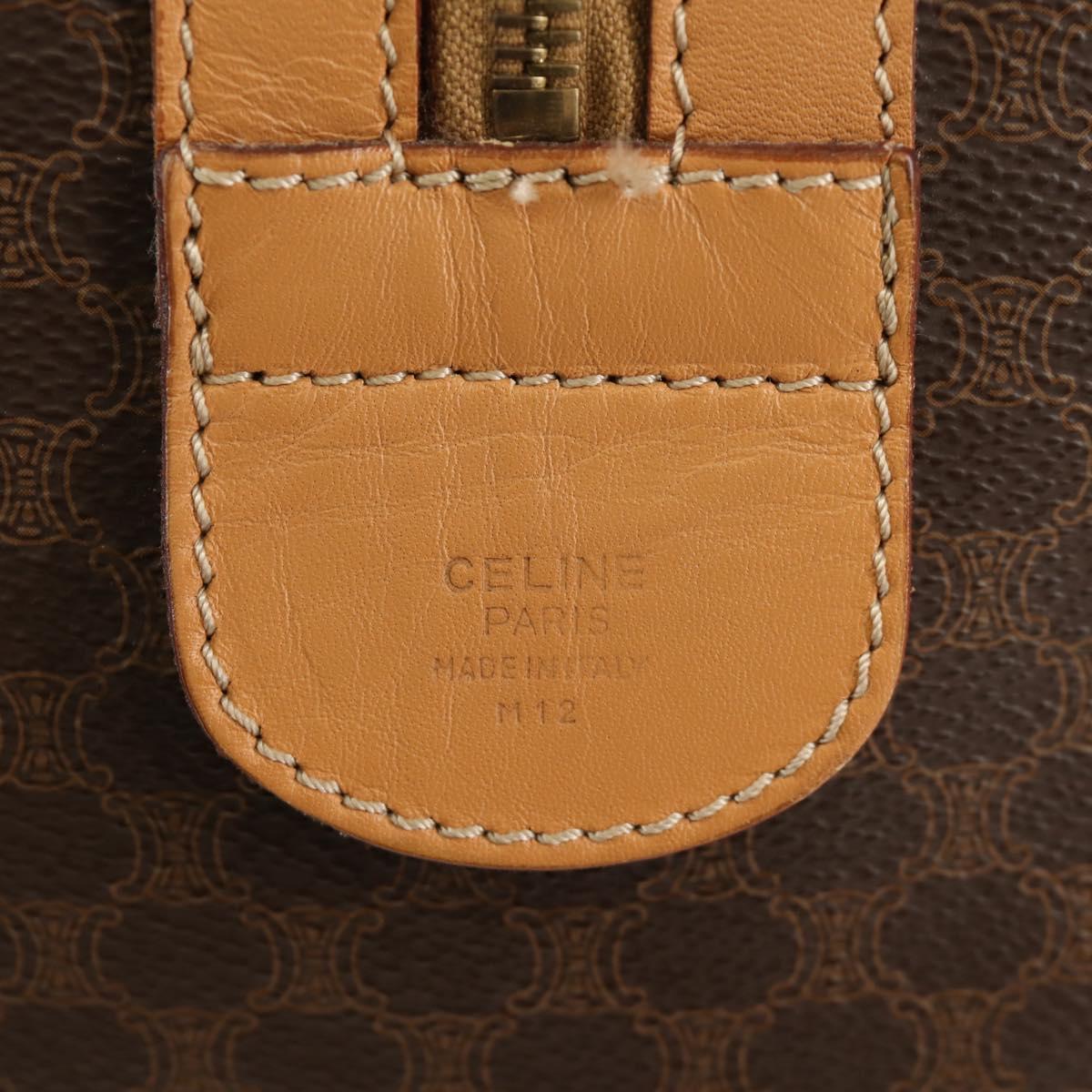 CELINE Macadam Canvas Boston Bag PVC Leather Brown Gold Auth 183419V