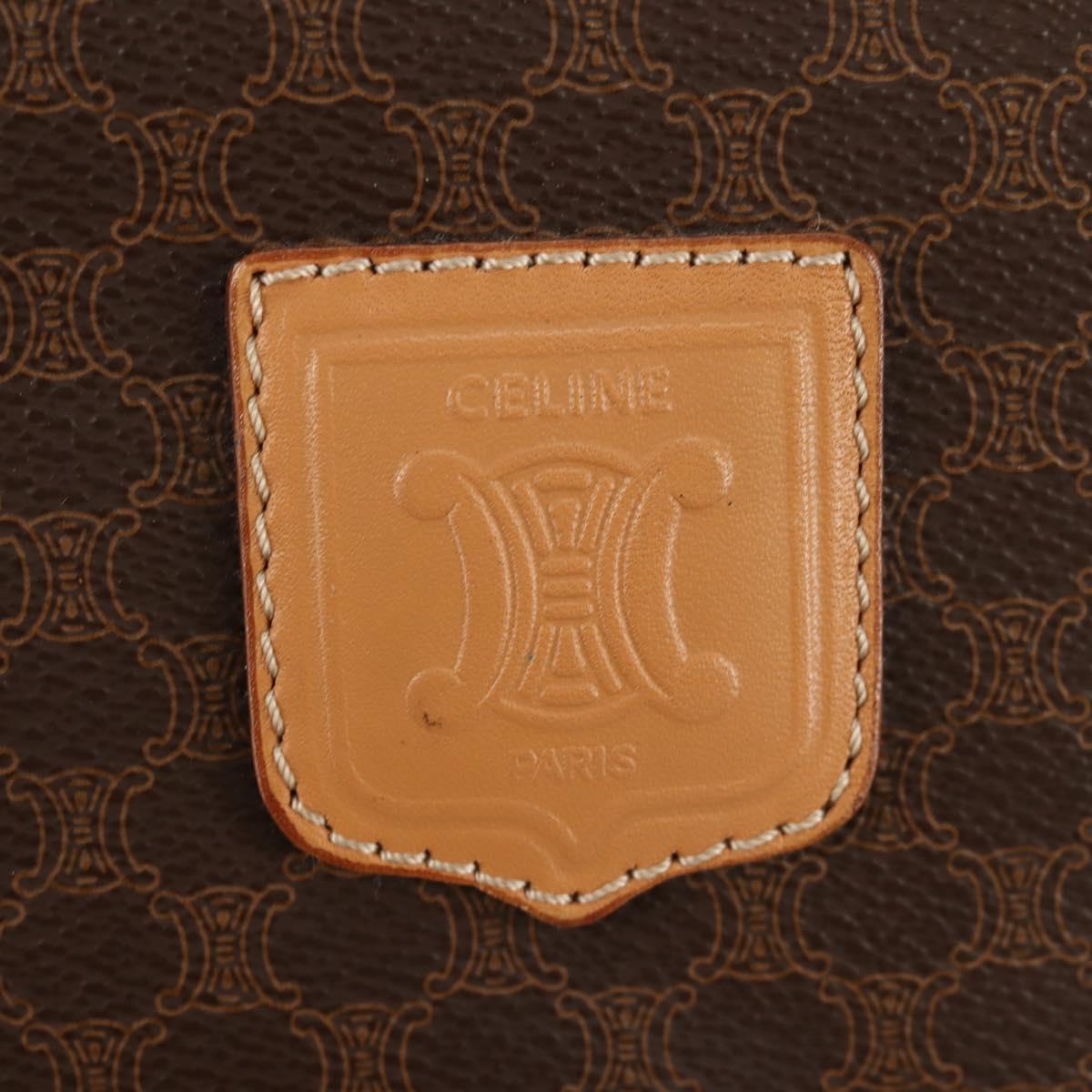 CELINE Macadam Canvas Boston Bag PVC Leather Brown Gold Auth 183419V