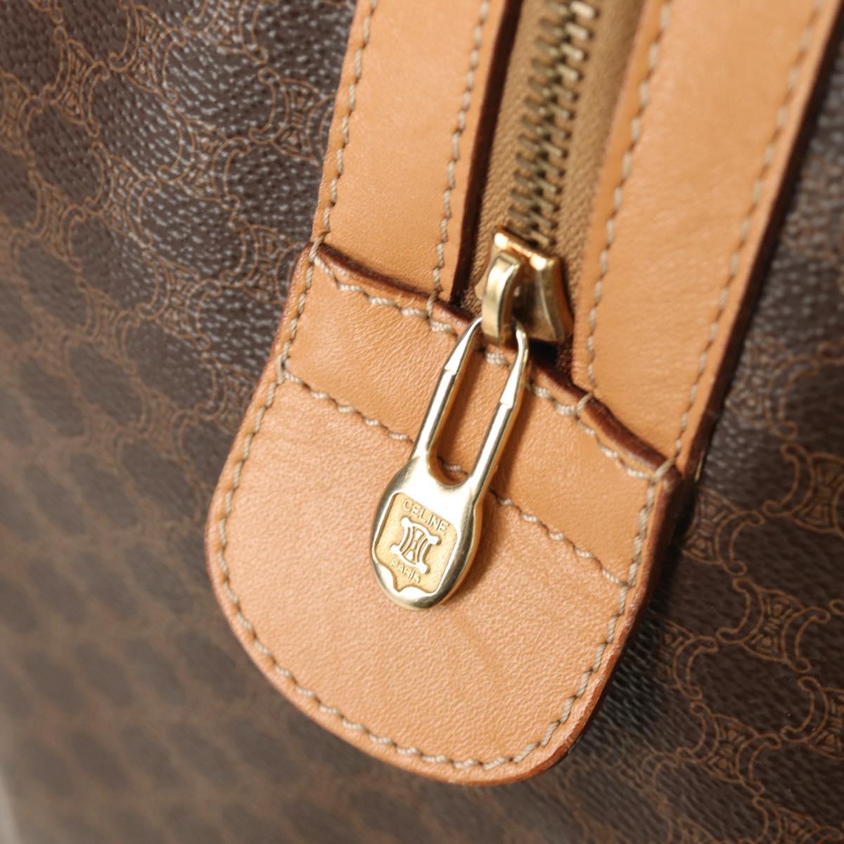 CELINE Macadam Canvas Boston Bag PVC Leather Brown Gold Auth 183419V