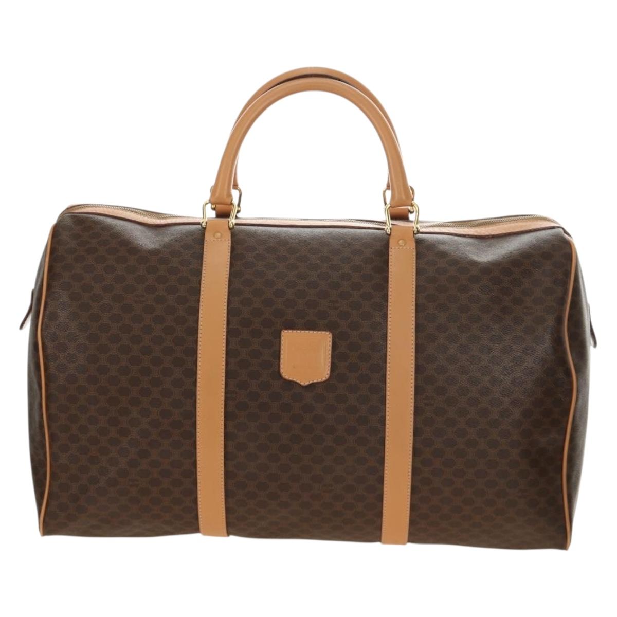 CELINE Macadam Canvas Boston Bag PVC Leather Brown Gold Auth 183419V