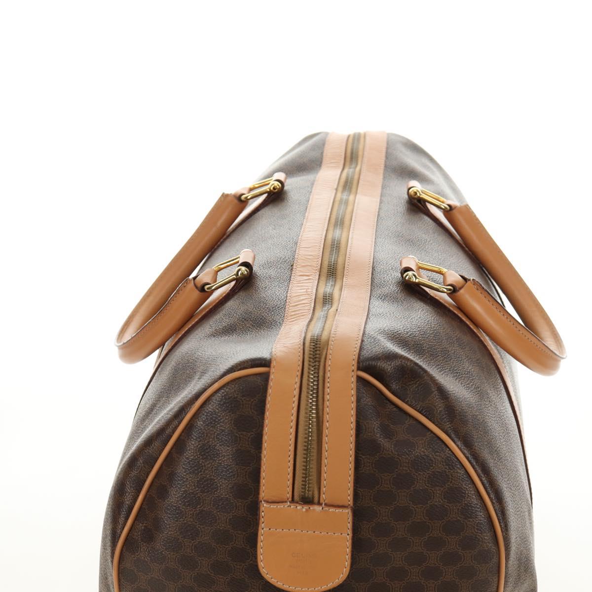 CELINE Macadam Canvas Boston Bag PVC Leather Brown Gold Auth 183419V