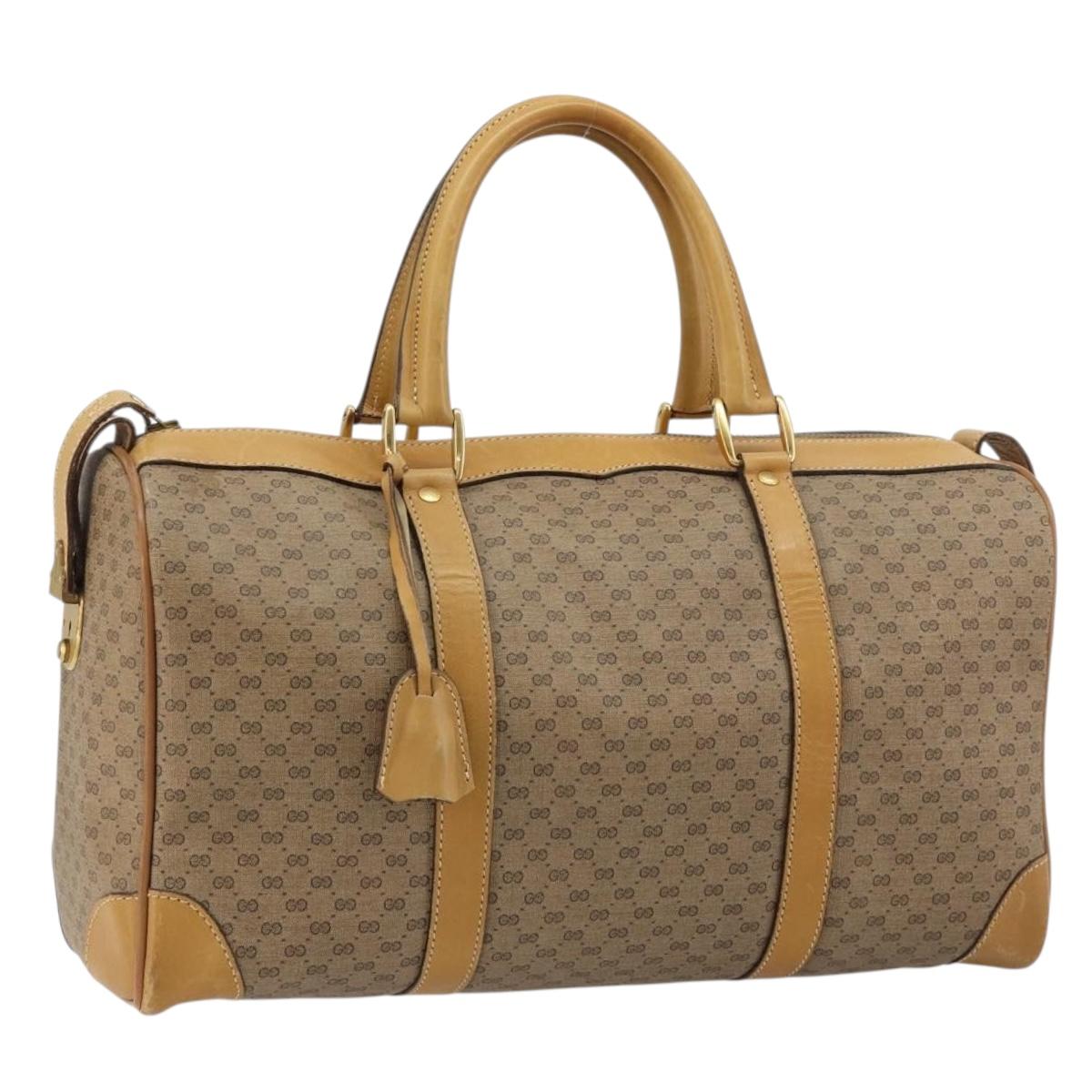 GUCCI Micro GG Supreme Boston Bag PVC Beige Gold Auth 183425
