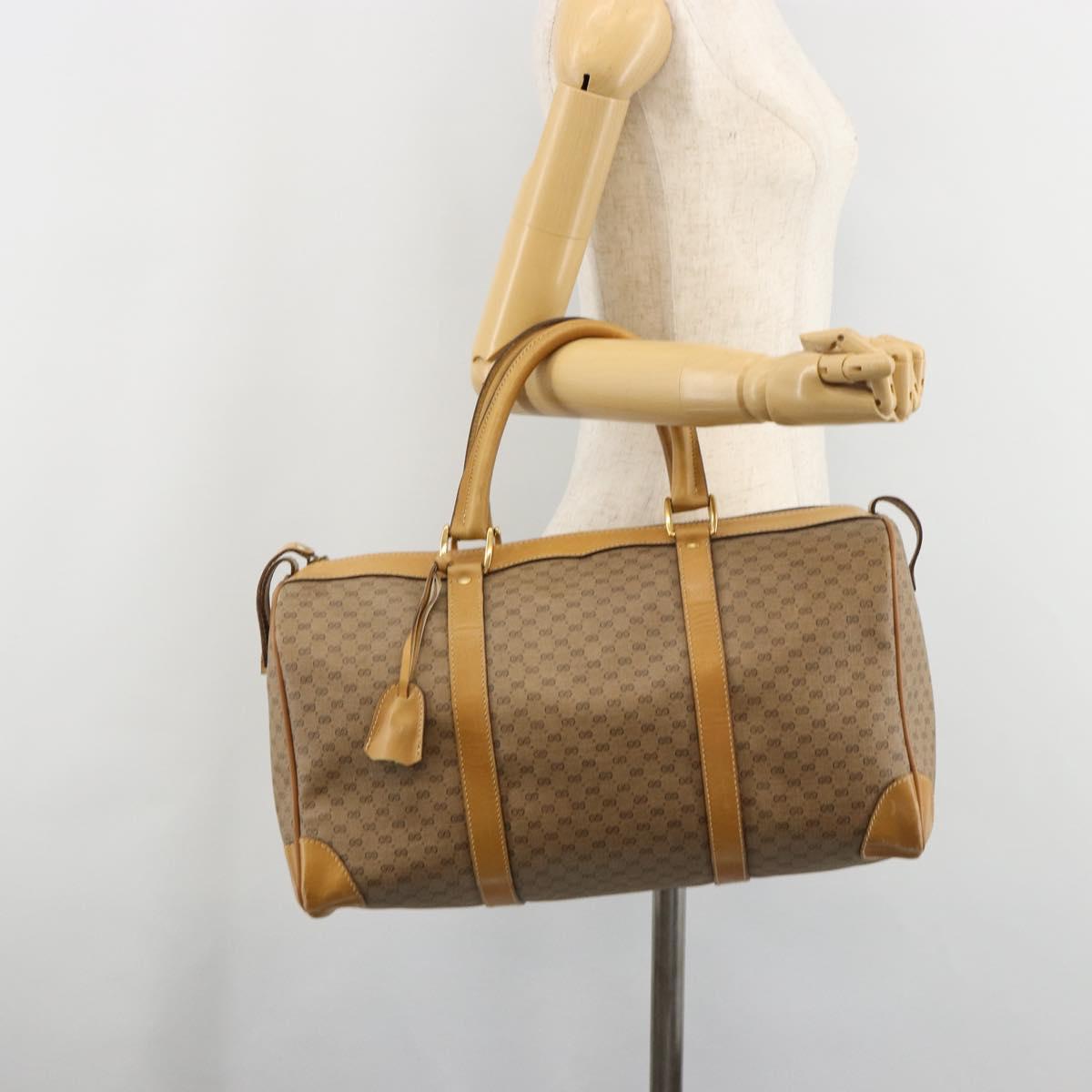 GUCCI Micro GG Supreme Boston Bag PVC Beige Gold Auth 183425