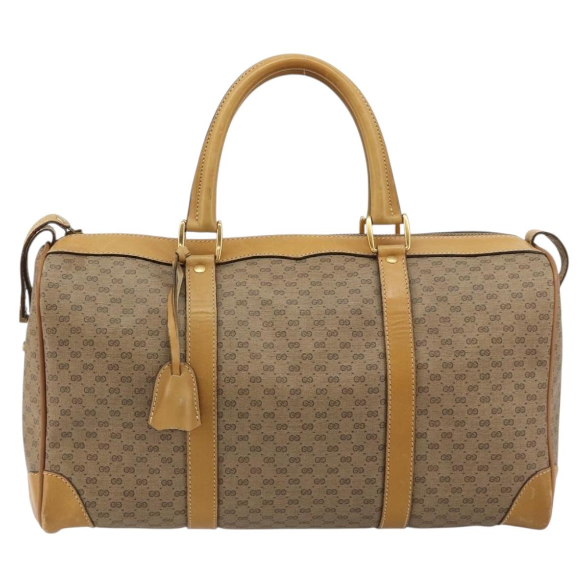 GUCCI Micro GG Supreme Boston Bag PVC Beige Gold Auth 183425