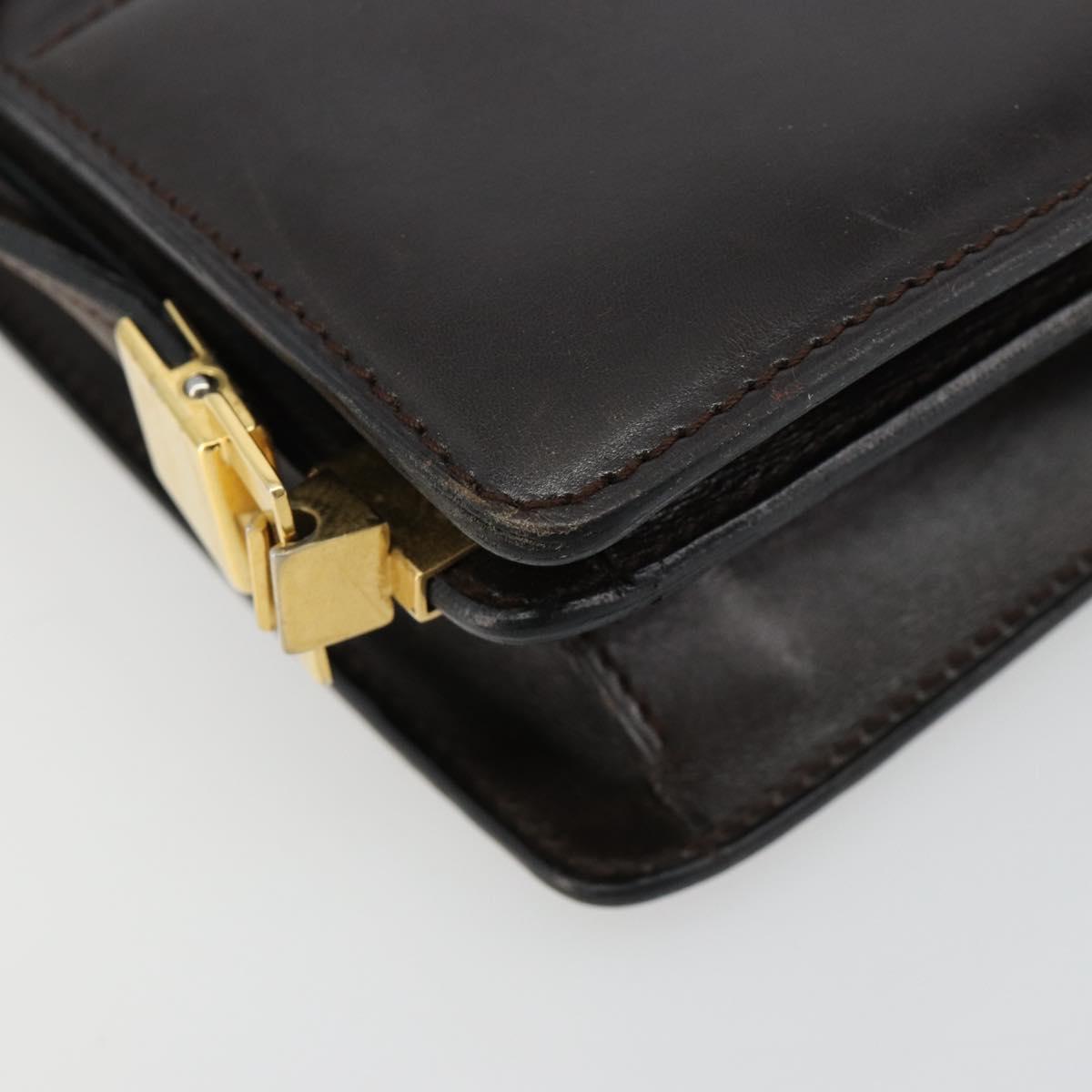 CELINE Shoulder Bag Leather Gold Brown Auth 183437