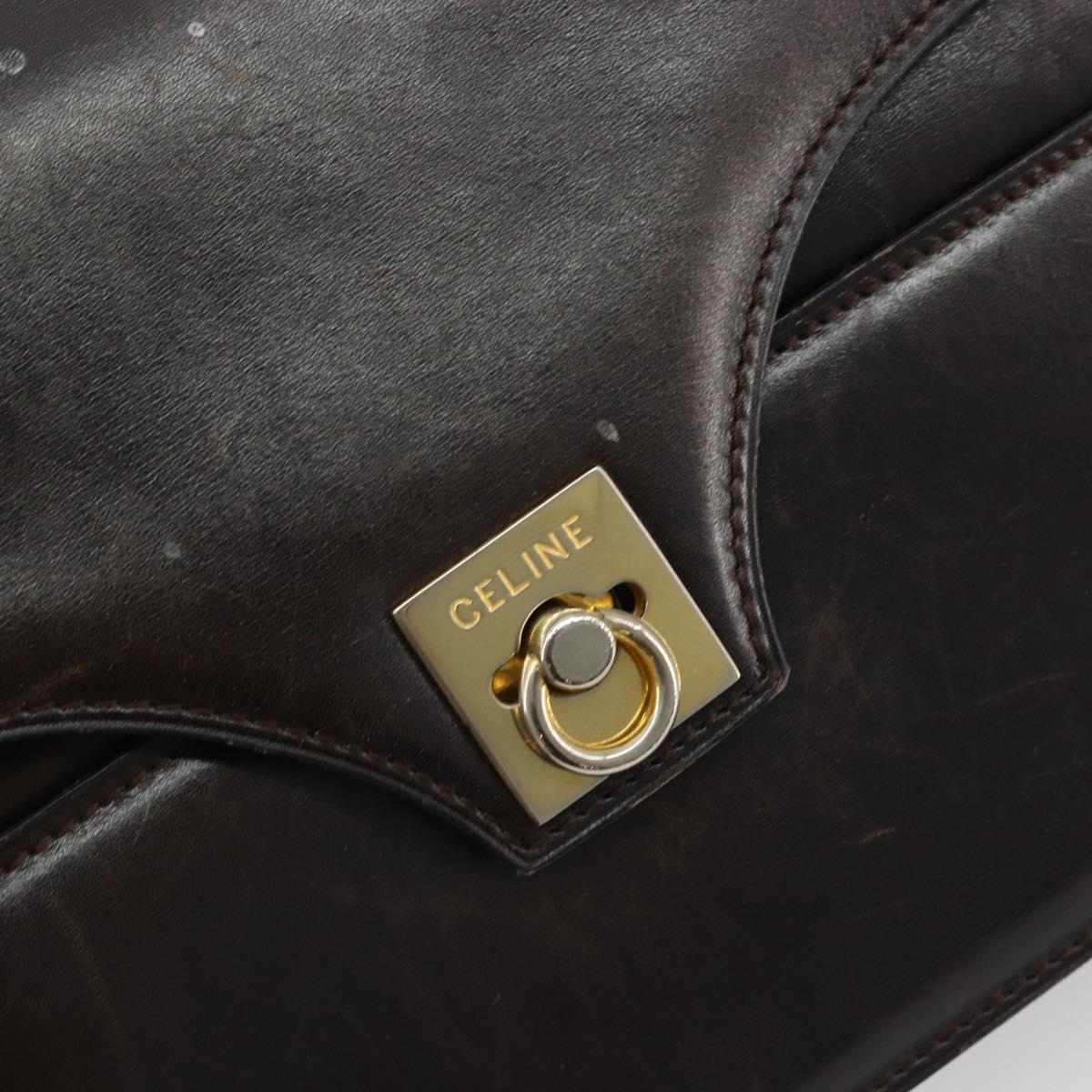 CELINE Shoulder Bag Leather Gold Brown Auth 183437