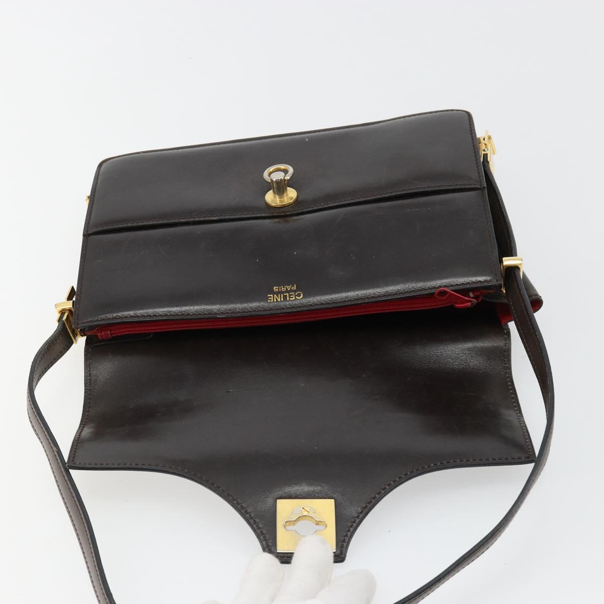 CELINE Shoulder Bag Leather Gold Brown Auth 183437