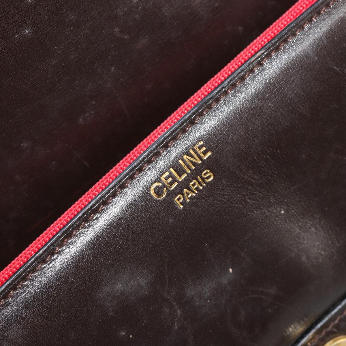 CELINE Shoulder Bag Leather Gold Brown Auth 183437