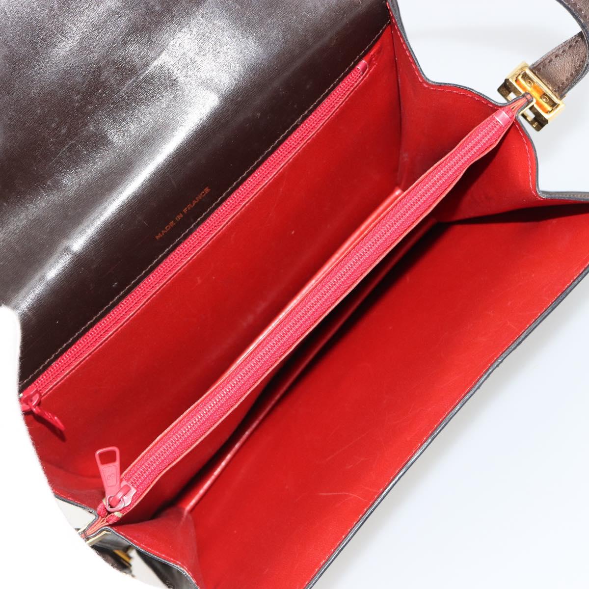 CELINE Shoulder Bag Leather Gold Brown Auth 183437
