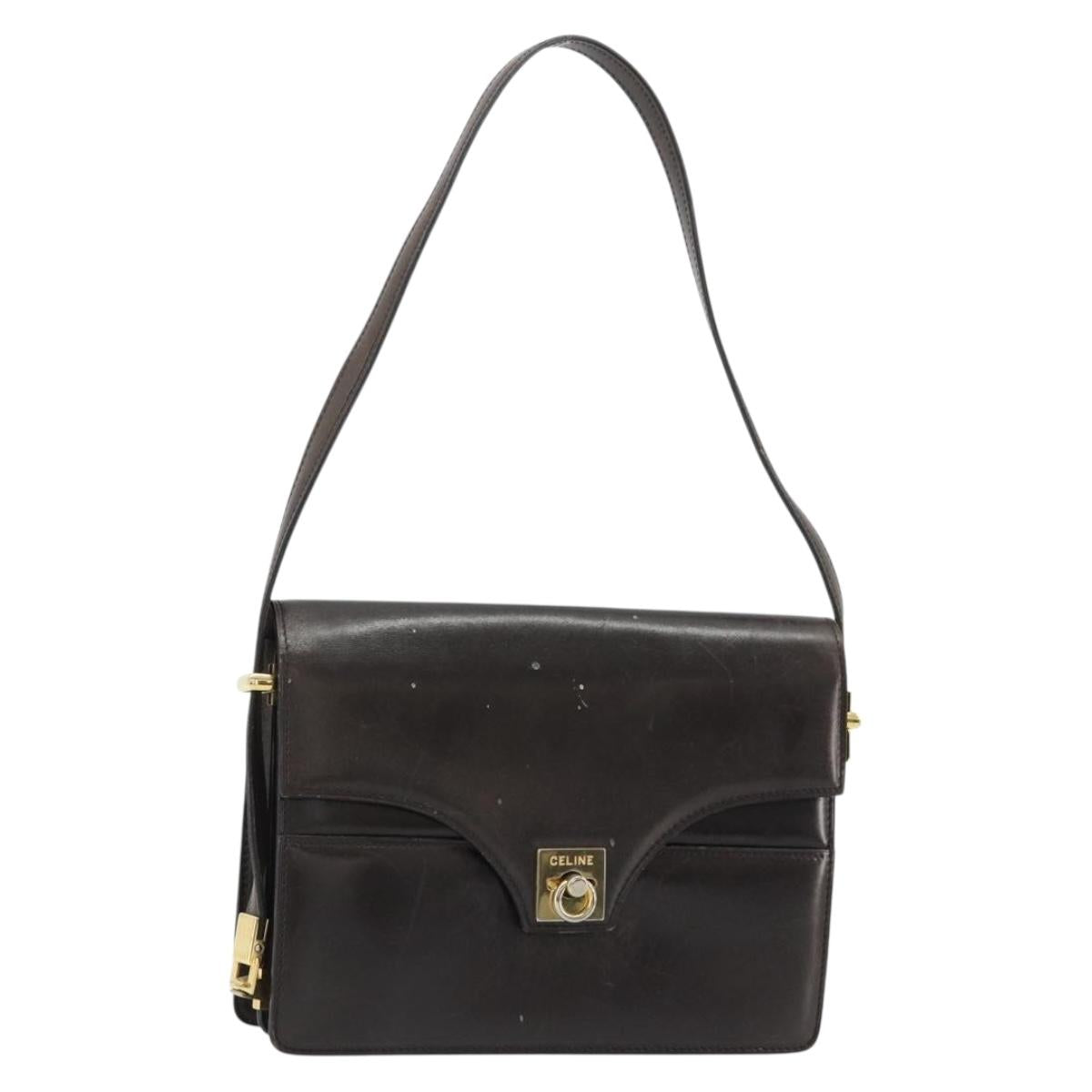 CELINE Shoulder Bag Leather Gold Brown Auth 183437