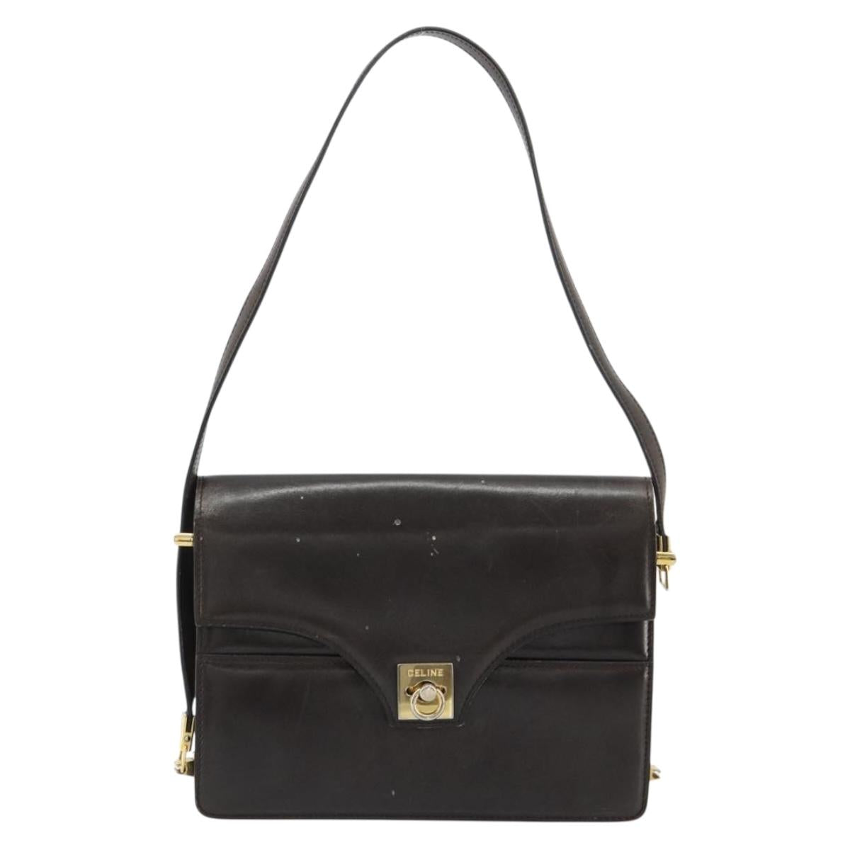 CELINE Shoulder Bag Leather Gold Brown Auth 183437