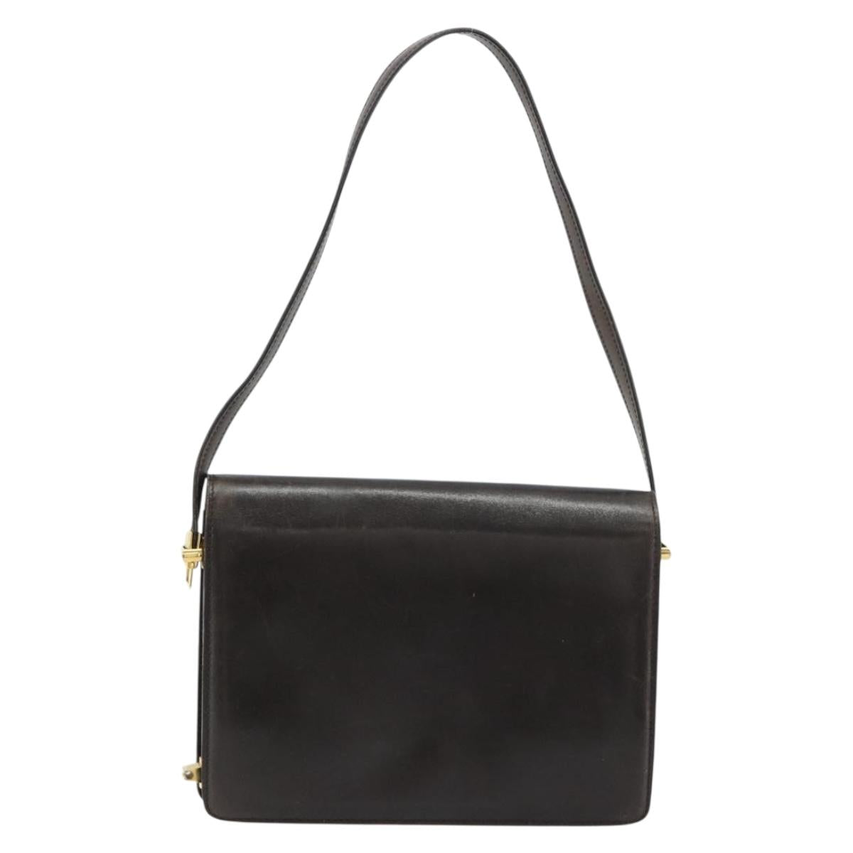 CELINE Shoulder Bag Leather Gold Brown Auth 183437