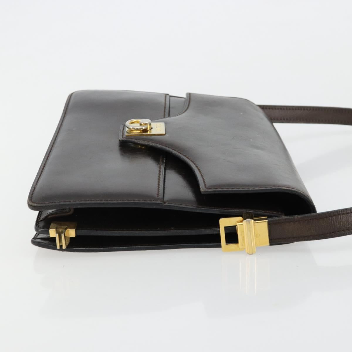 CELINE Shoulder Bag Leather Gold Brown Auth 183437