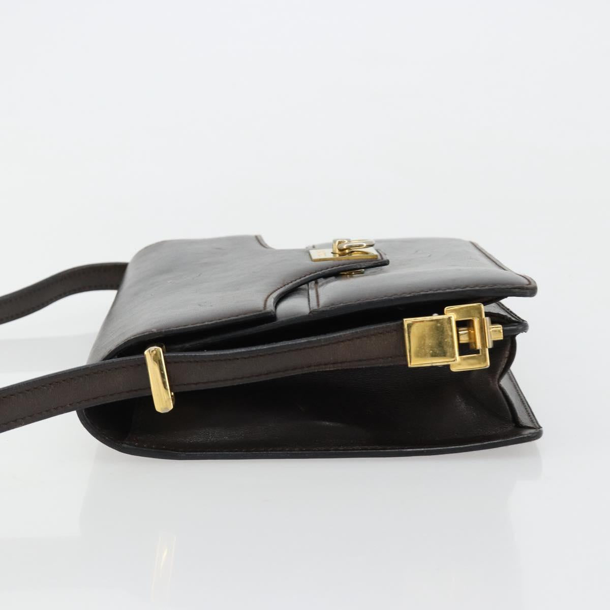 CELINE Shoulder Bag Leather Gold Brown Auth 183437