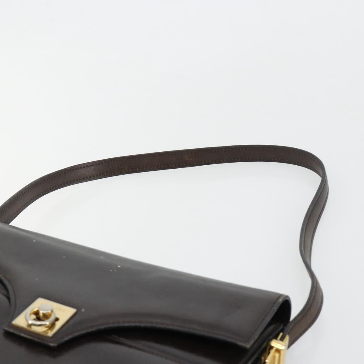 CELINE Shoulder Bag Leather Gold Brown Auth 183437