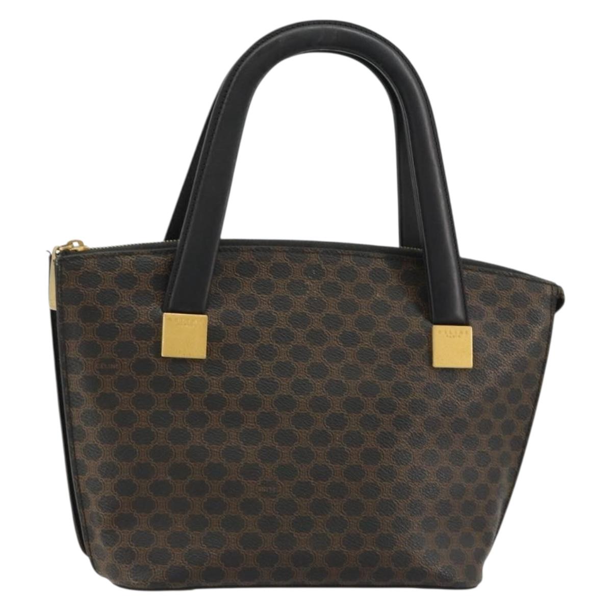 CELINE Macadam Canvas Hand Bag PVC Leather Black Gold Auth 183438