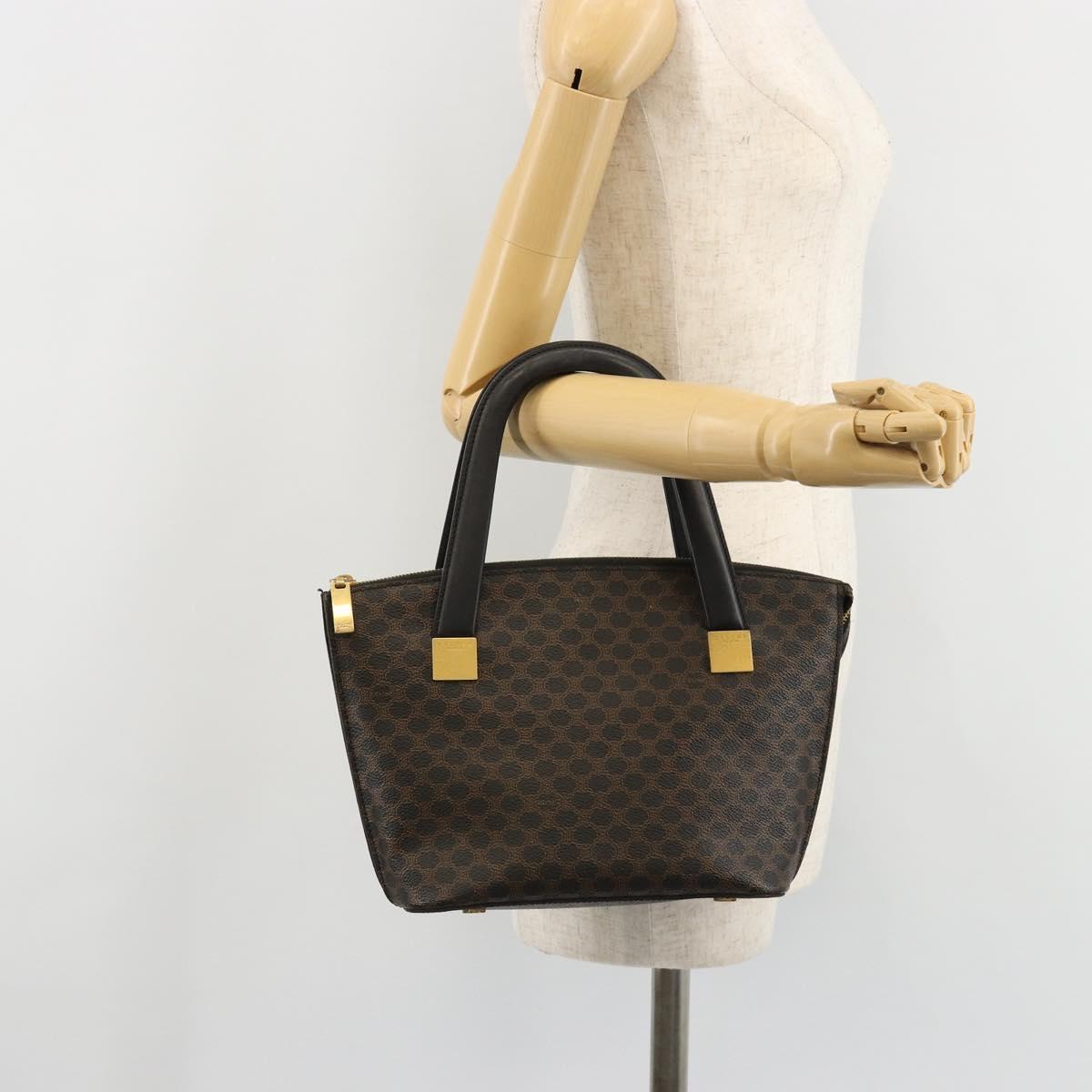 CELINE Macadam Canvas Hand Bag PVC Leather Black Gold Auth 183438
