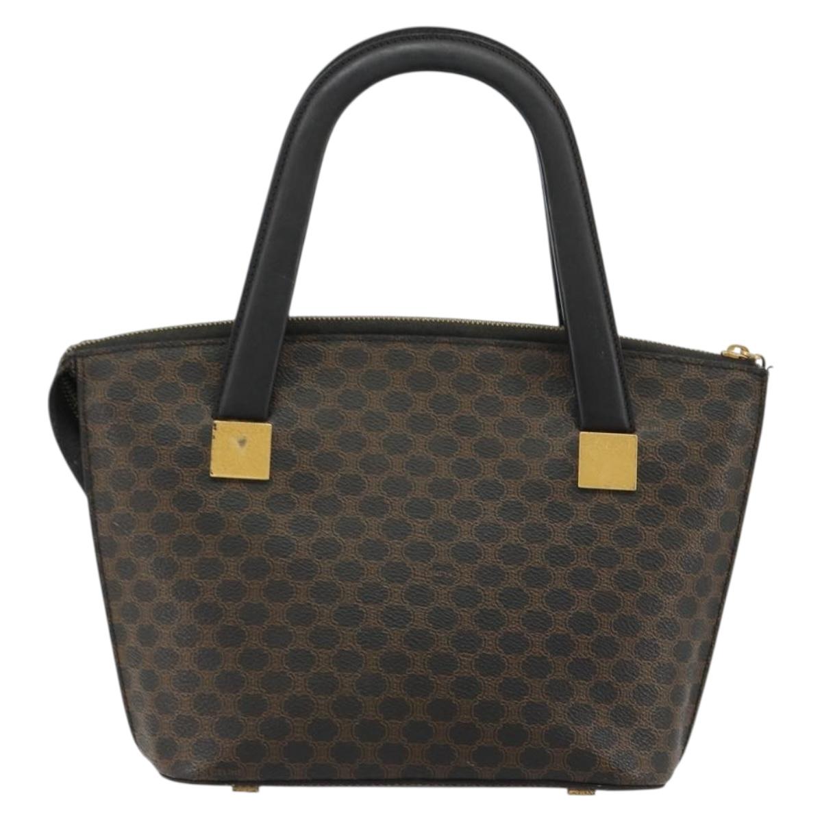 CELINE Macadam Canvas Hand Bag PVC Leather Black Gold Auth 183438