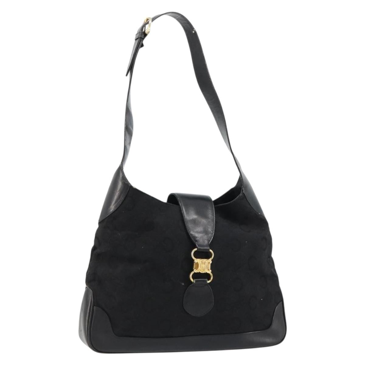 CELINE C Sulky Shoulder Bag Canvas Black Gold Auth 183439