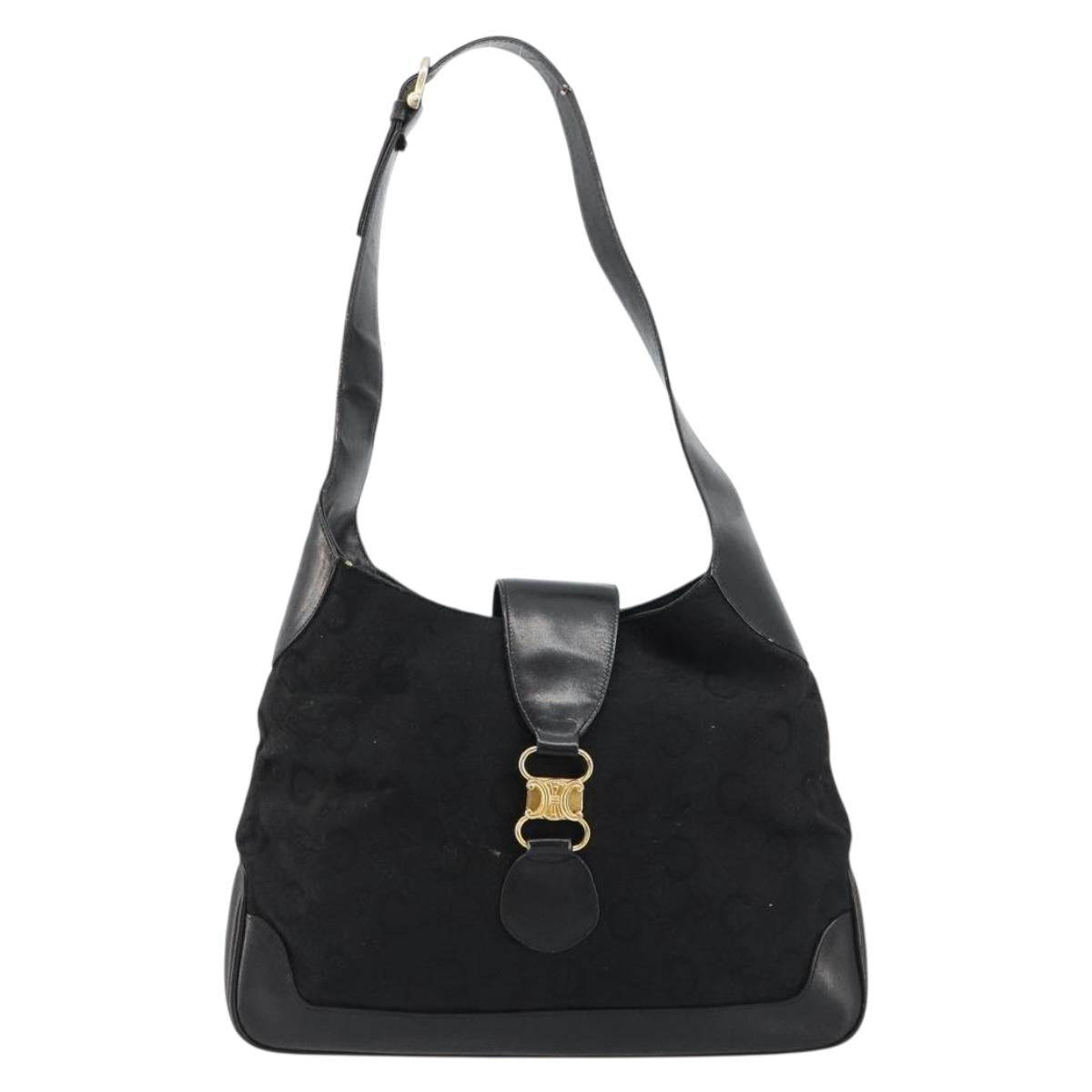 CELINE C Sulky Shoulder Bag Canvas Black Gold Auth 183439