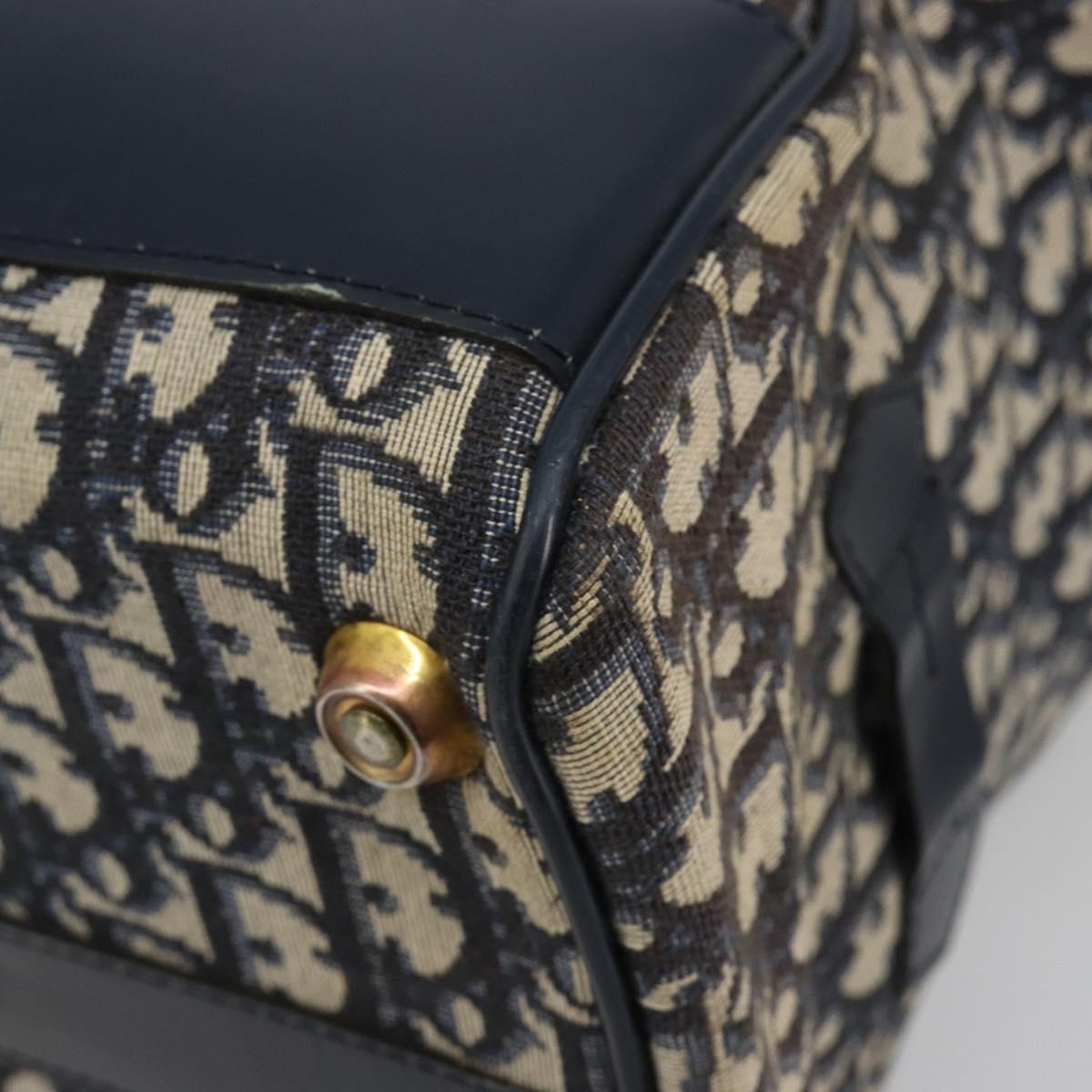Christian Dior Trotter Canvas Boston Bag Navy Gold Auth 183441A