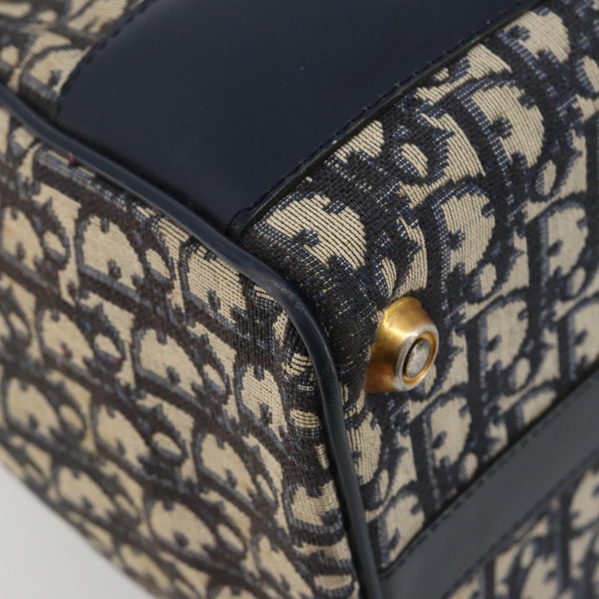 Christian Dior Trotter Canvas Boston Bag Navy Gold Auth 183441A