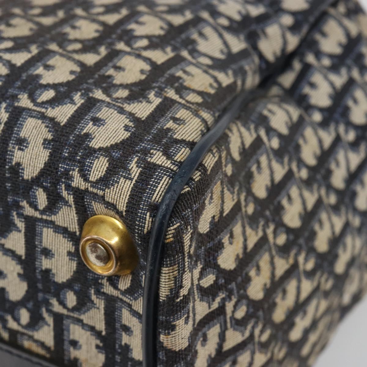 Christian Dior Trotter Canvas Boston Bag Navy Gold Auth 183441A