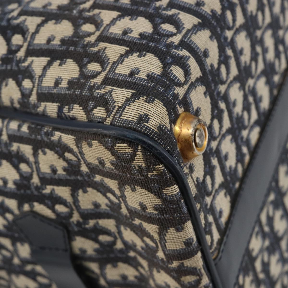 Christian Dior Trotter Canvas Boston Bag Navy Gold Auth 183441A