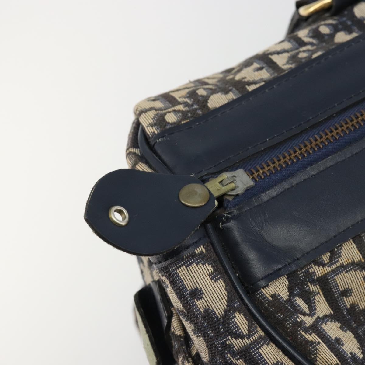 Christian Dior Trotter Canvas Boston Bag Navy Gold Auth 183441A