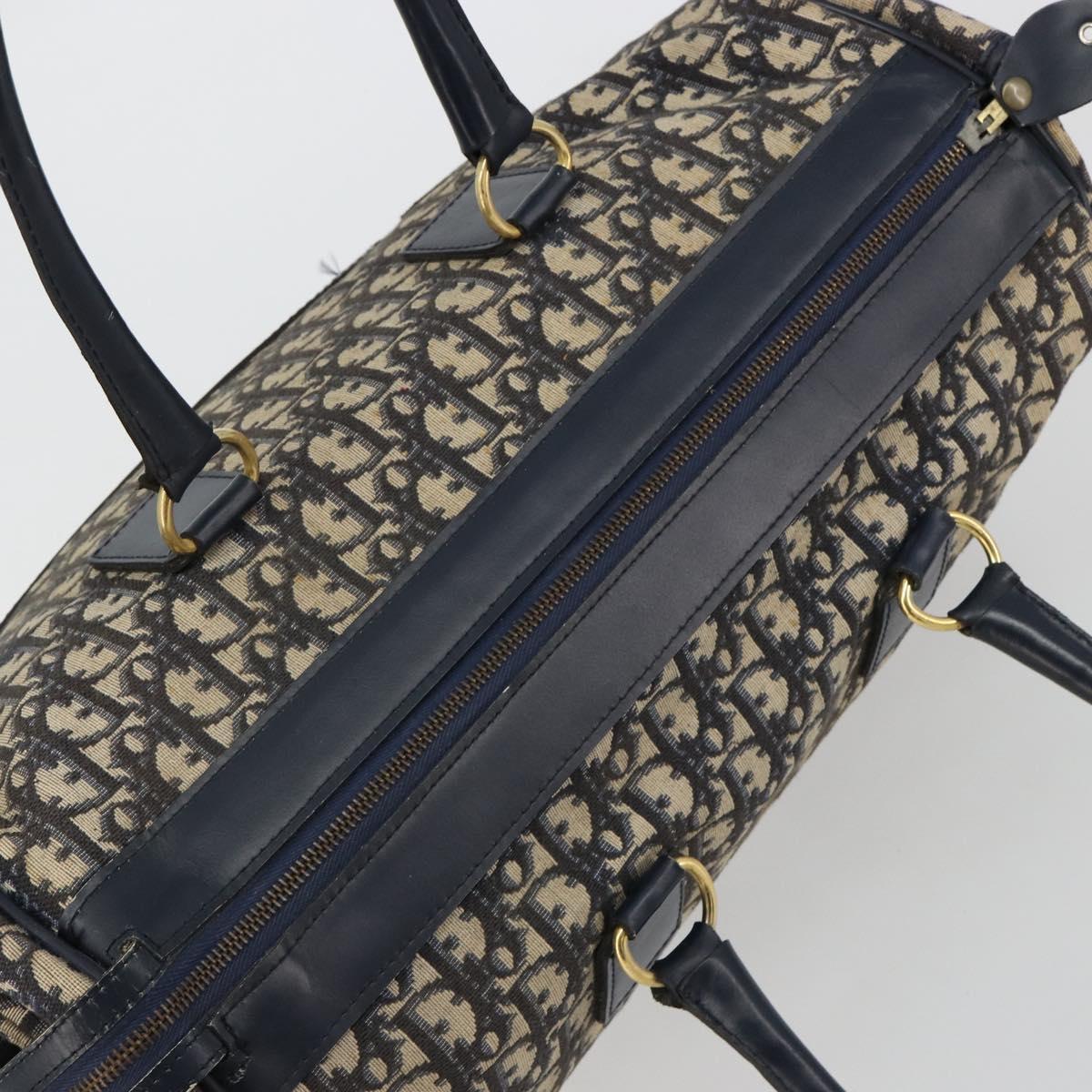 Christian Dior Trotter Canvas Boston Bag Navy Gold Auth 183441A
