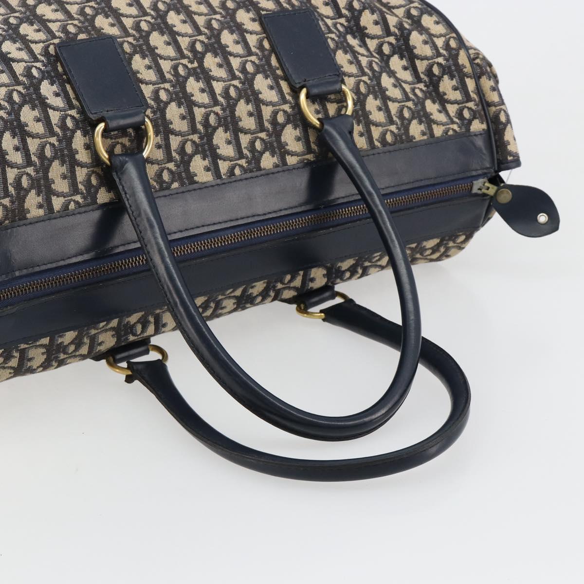 Christian Dior Trotter Canvas Boston Bag Navy Gold Auth 183441A