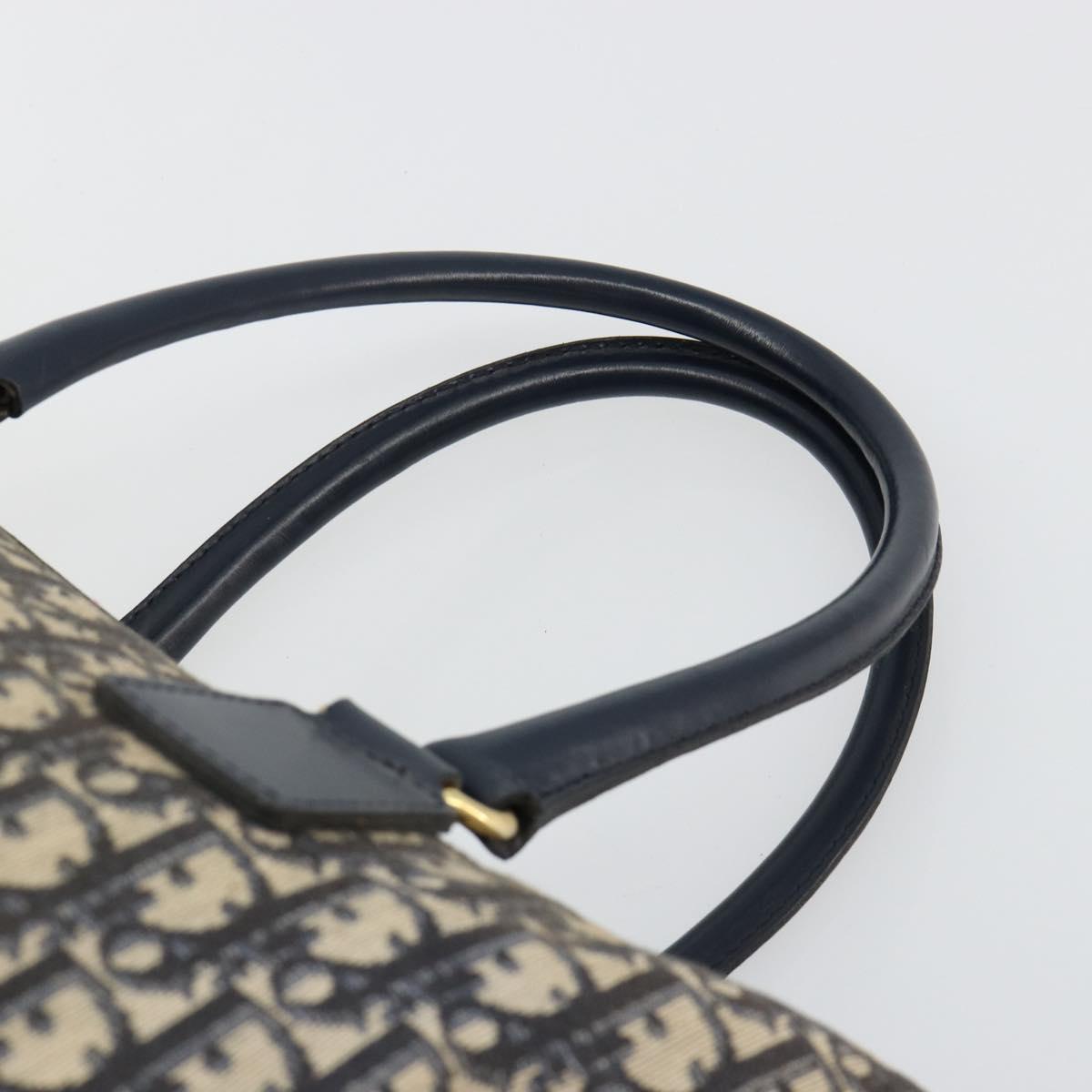 Christian Dior Trotter Canvas Boston Bag Navy Gold Auth 183441A