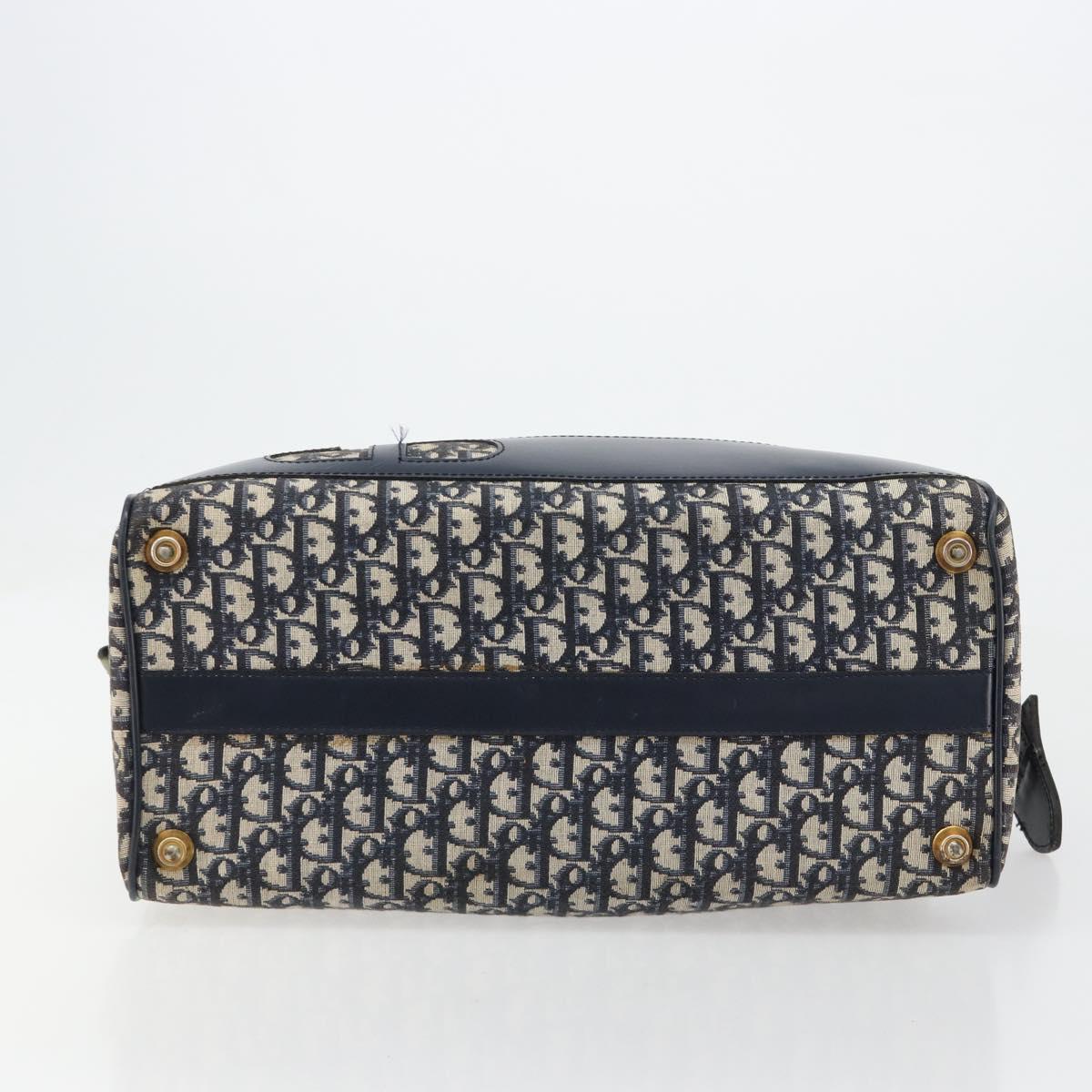 Christian Dior Trotter Canvas Boston Bag Navy Gold Auth 183441A