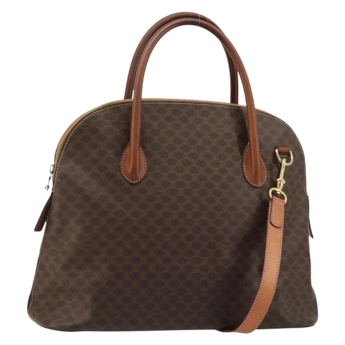 CELINE Macadam Canvas Hand Bag PVC Leather 2way Brown Gold Auth 183442