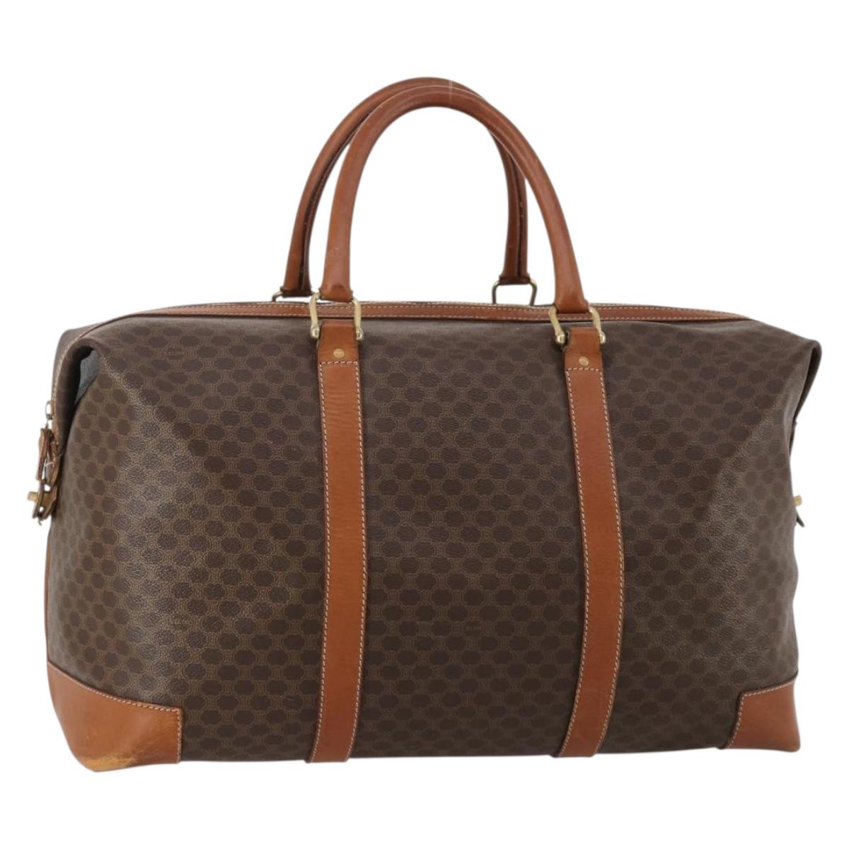 CELINE Macadam Canvas Boston Bag PVC Leather Brown Gold Auth 183443