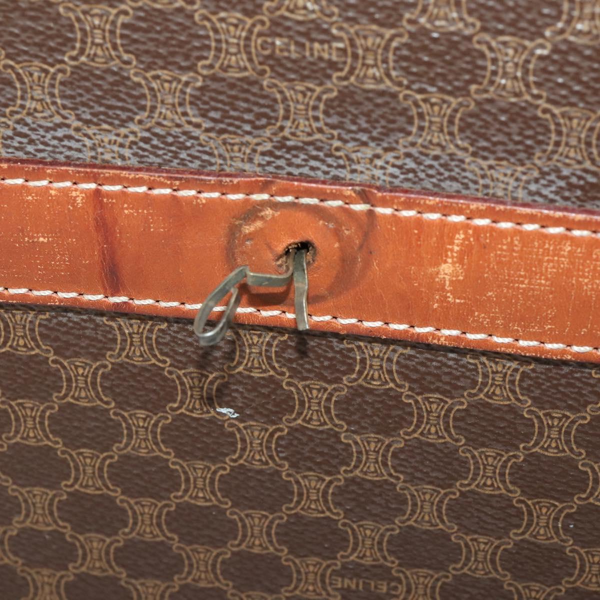 CELINE Macadam Canvas Boston Bag PVC Leather Brown Gold Auth 183443