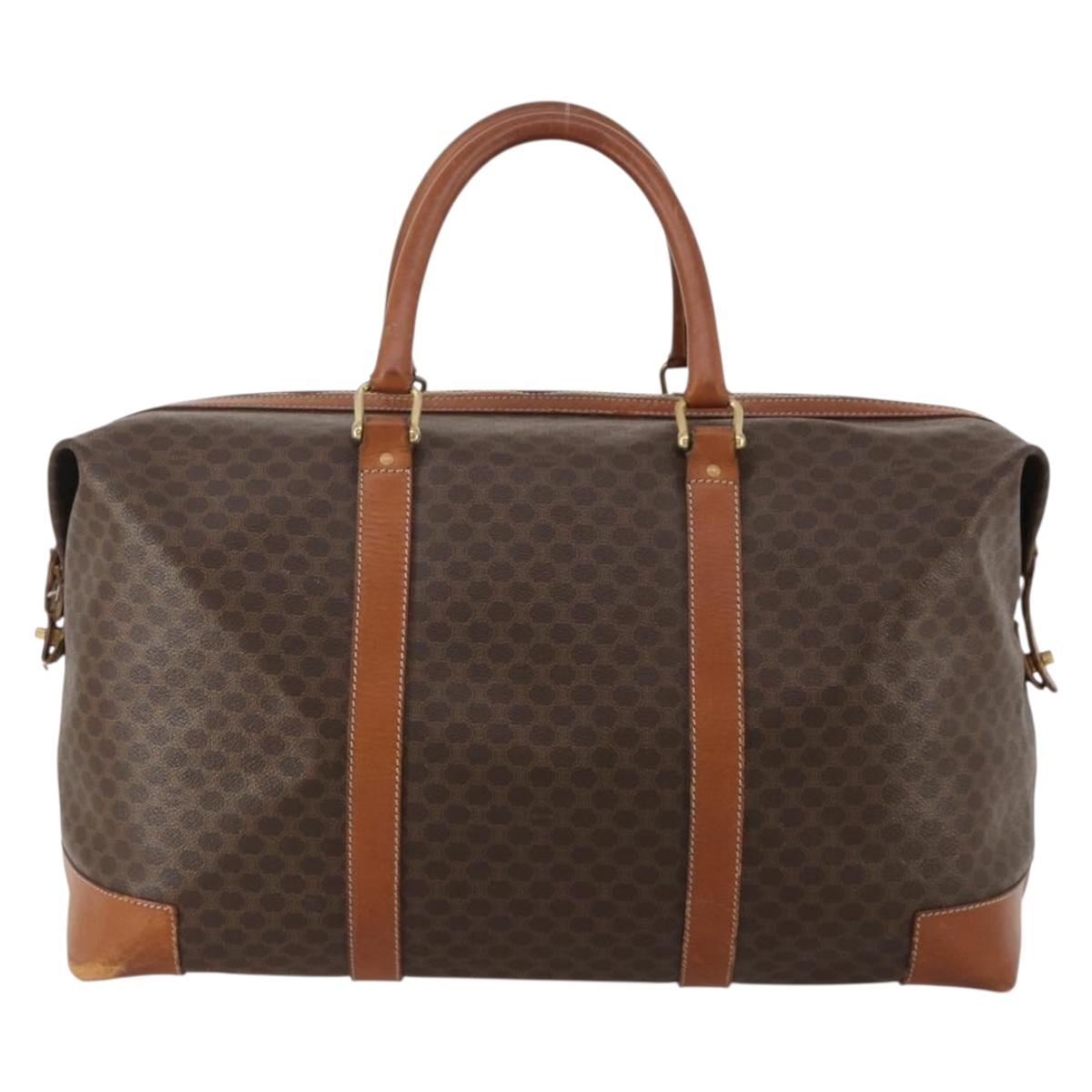 CELINE Macadam Canvas Boston Bag PVC Leather Brown Gold Auth 183443
