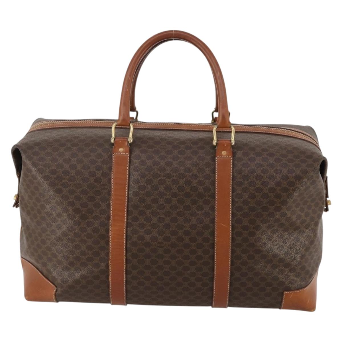 CELINE Macadam Canvas Boston Bag PVC Leather Brown Gold Auth 183443
