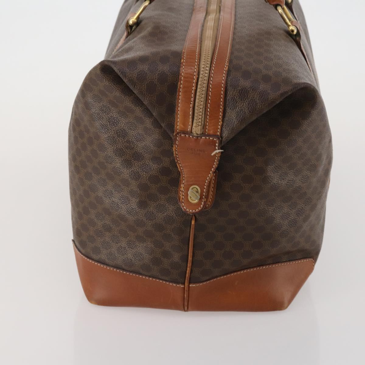 CELINE Macadam Canvas Boston Bag PVC Leather Brown Gold Auth 183443