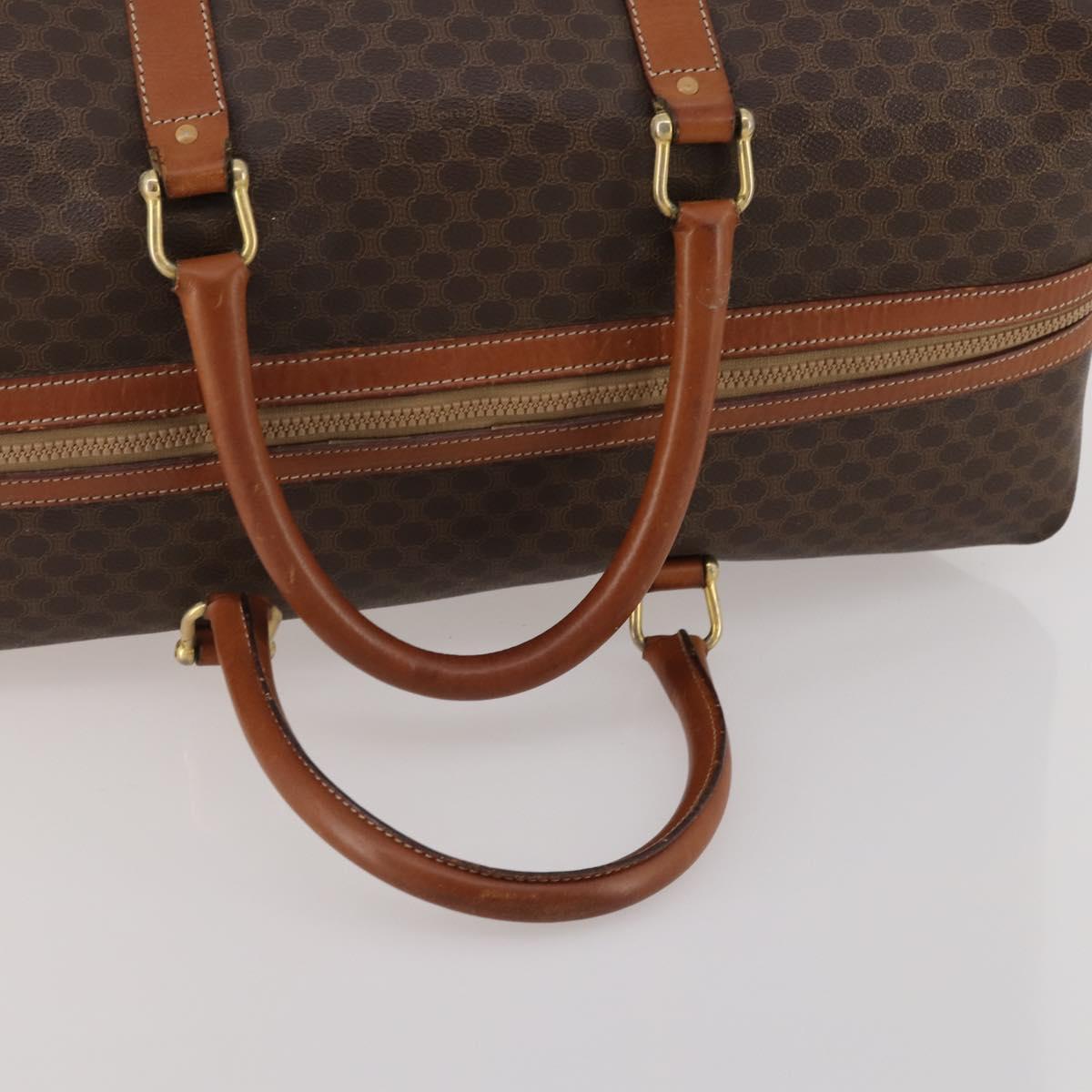 CELINE Macadam Canvas Boston Bag PVC Leather Brown Gold Auth 183443