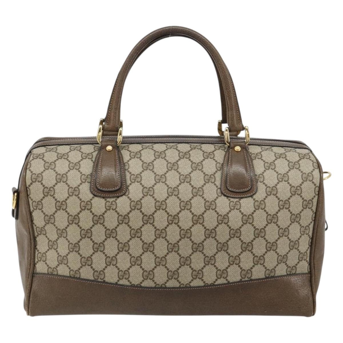GUCCI GG Supreme Boston Bag PVC Beige Gold Auth 183447