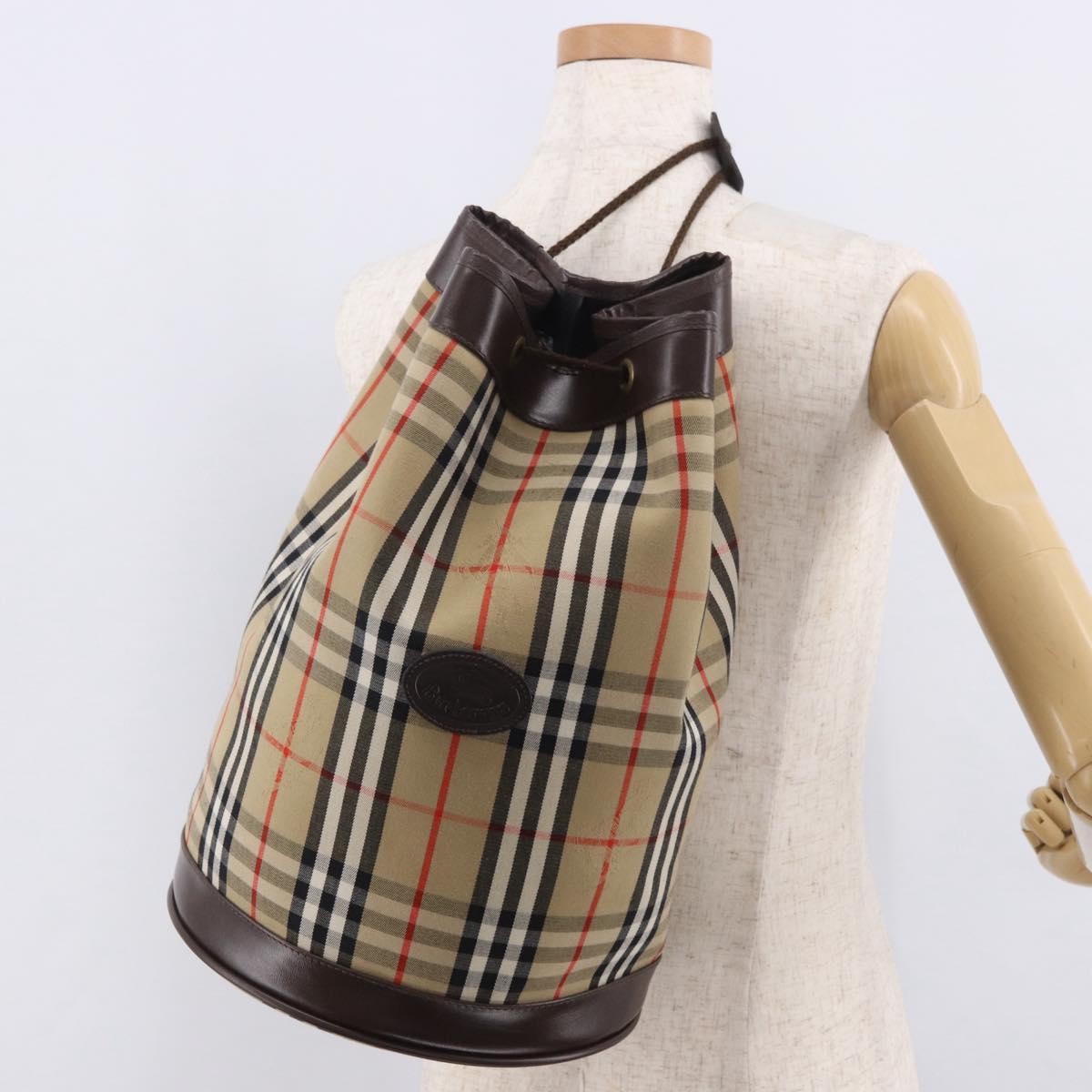 Burberrys Nova Check Purse Shoulder Bag Canvas Beige Auth 183449A