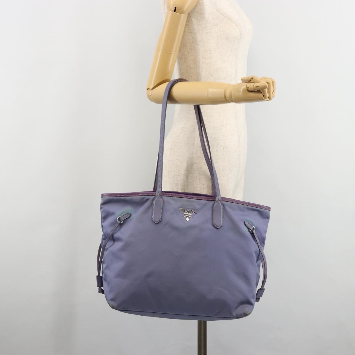 PRADA Tote Bag Nylon Purple Silver Auth 183451