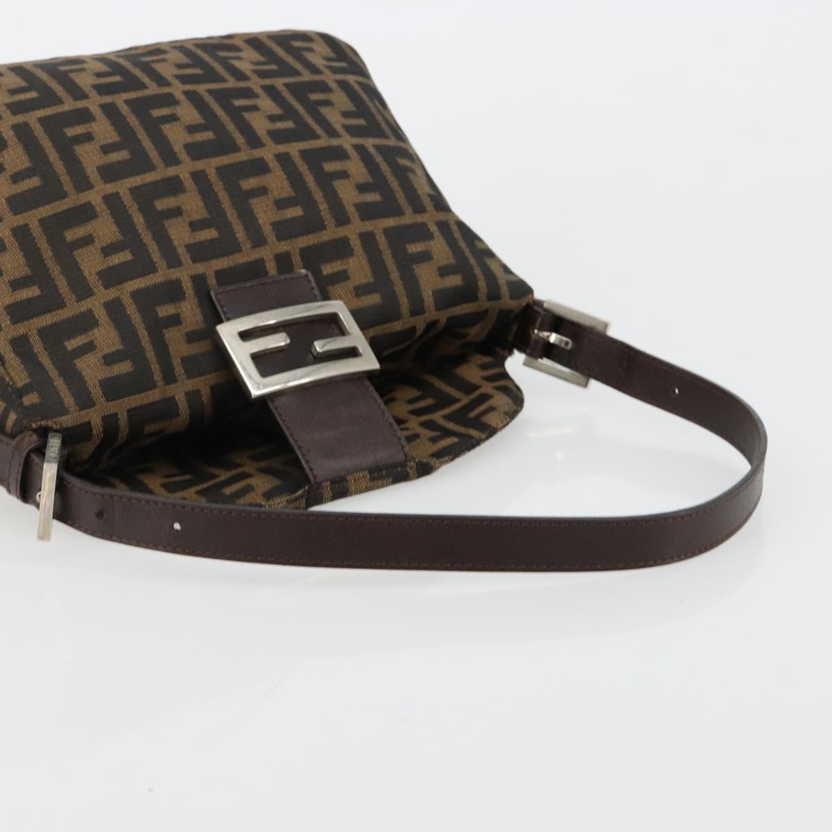 FENDI Zucca Canvas Mamma Baguette Shoulder Bag Black Brown Silver Auth 183462V