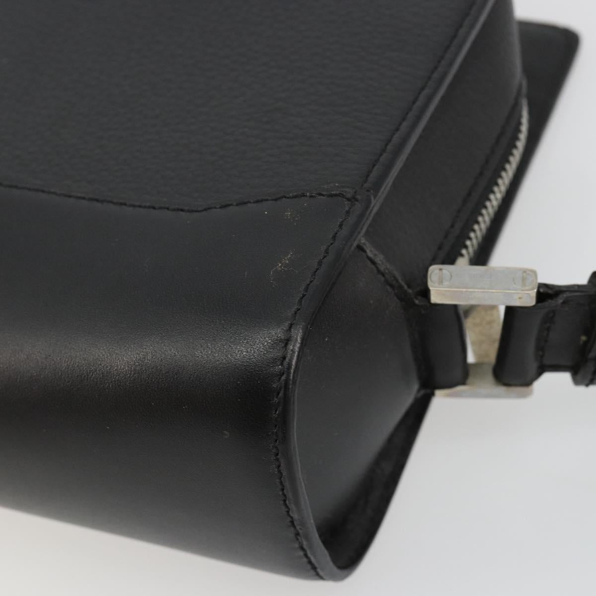 CARTIER Clutch Bag Leather Black Silver Auth 183463A