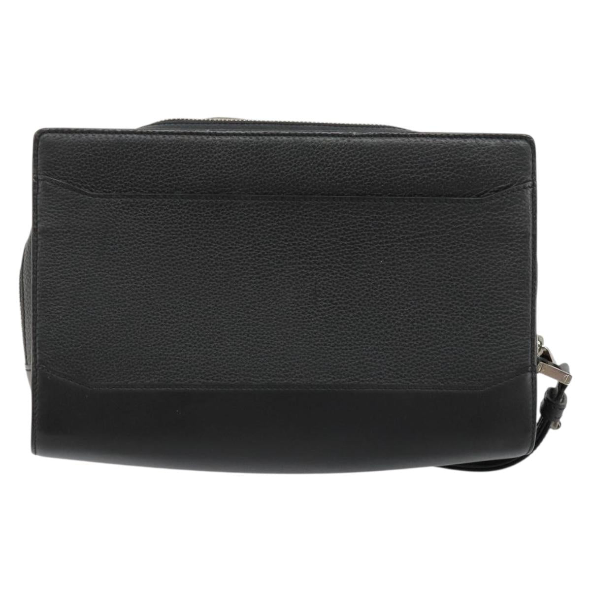 CARTIER Clutch Bag Leather Black Silver Auth 183463A