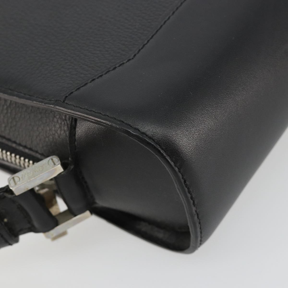 CARTIER Clutch Bag Leather Black Silver Auth 183463A