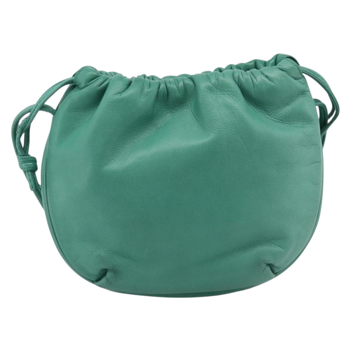 LOEWE Anagram Purse Shoulder Bag Leather Green Auth 183470