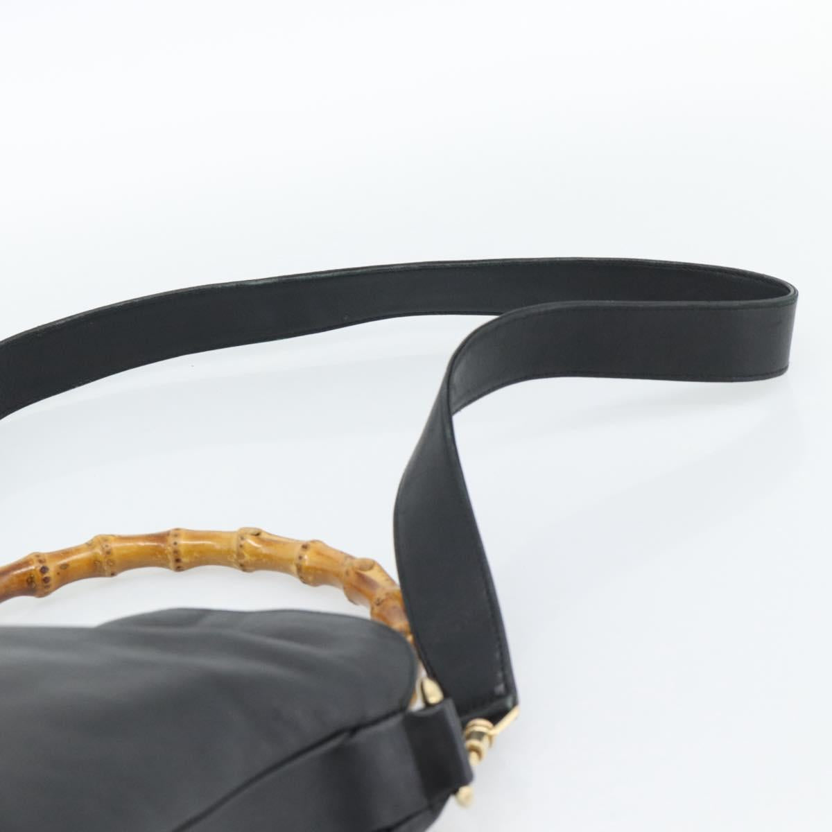 GUCCI Bamboo Shoulder Bag Leather 2way Black Gold 001 3754 1638 Auth 183478