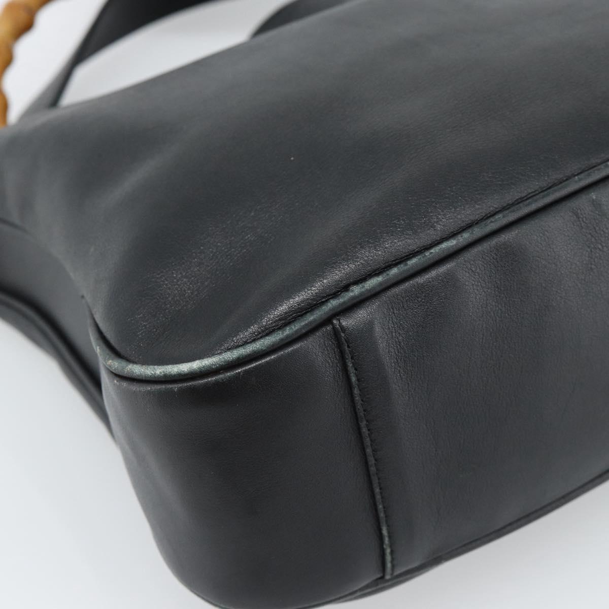 GUCCI Bamboo Shoulder Bag Leather 2way Black Gold 001 3754 1638 Auth 183478